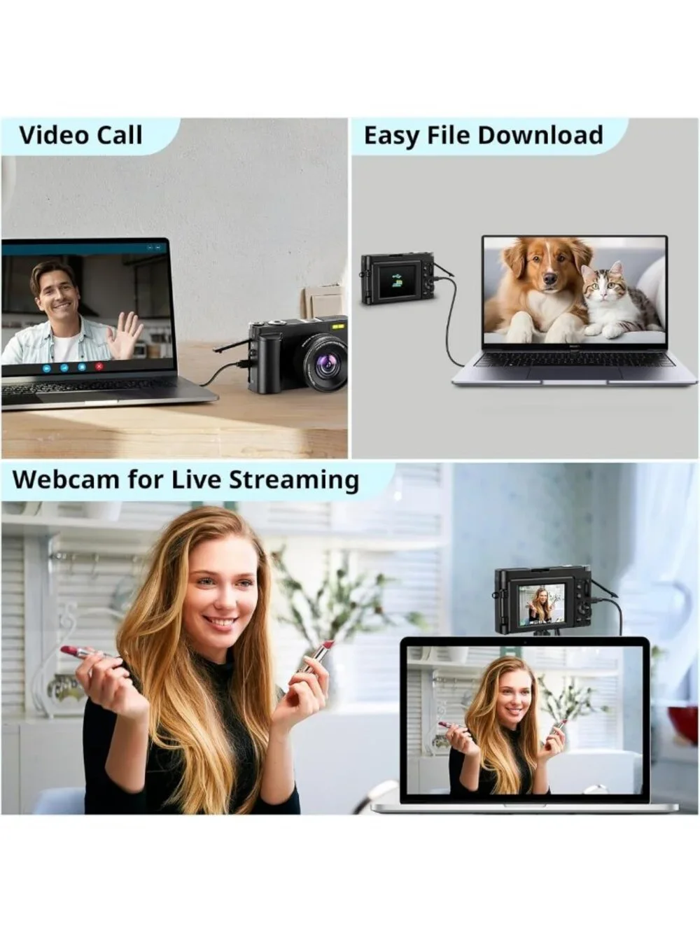 48MP 4K Digital Camera for Vlogging & Photography, 180° Flip Screen, Compact
